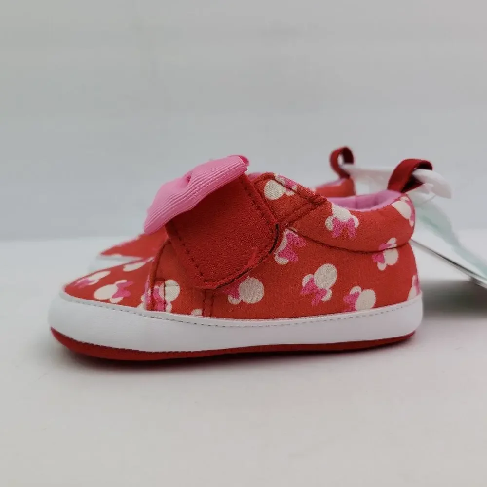 Disney Infant Baby Size 9-12 Months Red Pink Minnie Mouse Bow Slipper Shoes